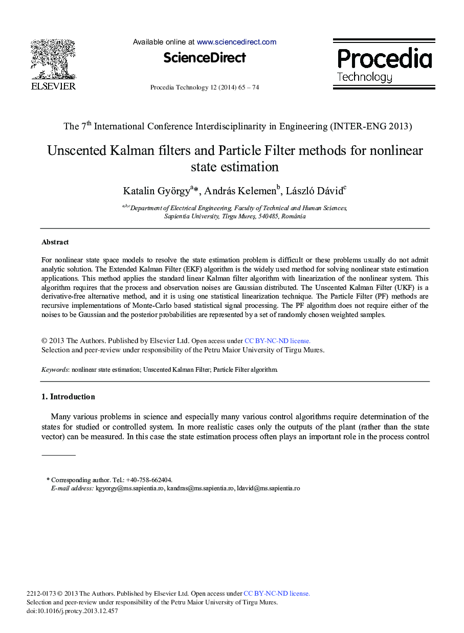 Unscented Kalman Filters and Particle Filter Methods for Nonlinear State Estimation 