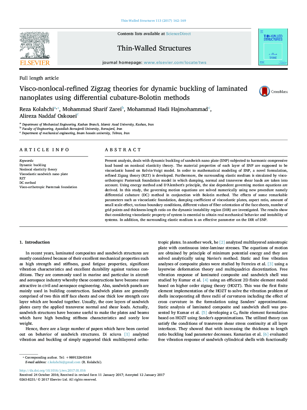 Visco-nonlocal-refined Zigzag theories for dynamic buckling of laminated nanoplates using differential cubature-Bolotin methods