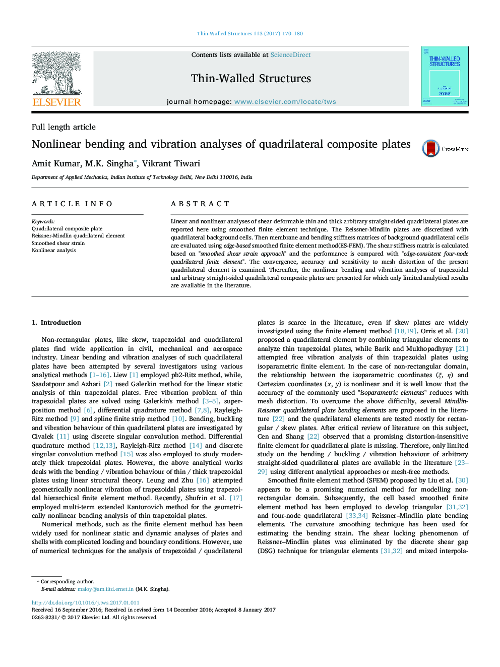 Nonlinear bending and vibration analyses of quadrilateral composite plates