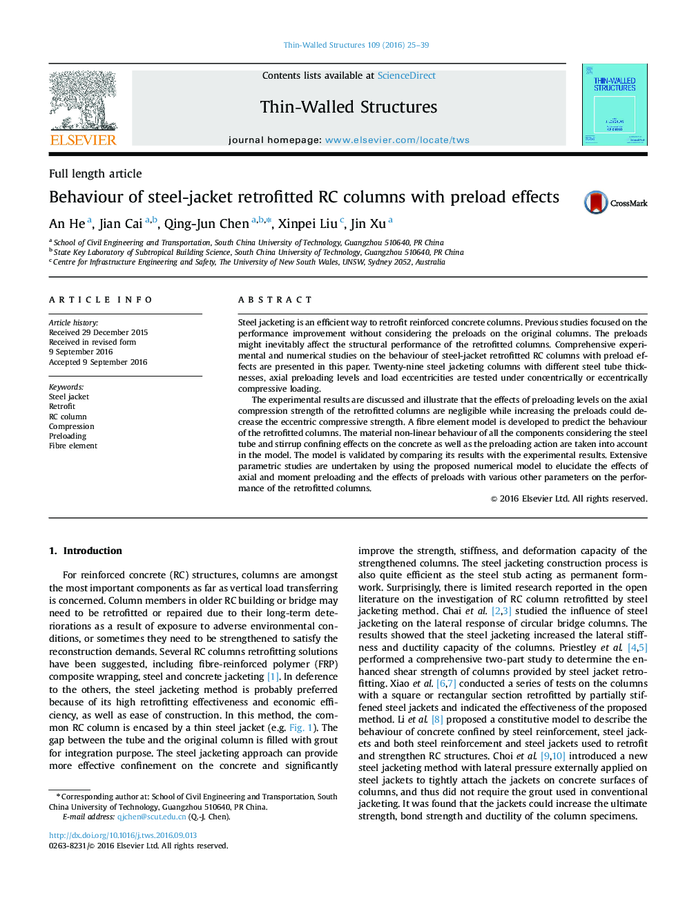 Behaviour of steel-jacket retrofitted RC columns with preload effects