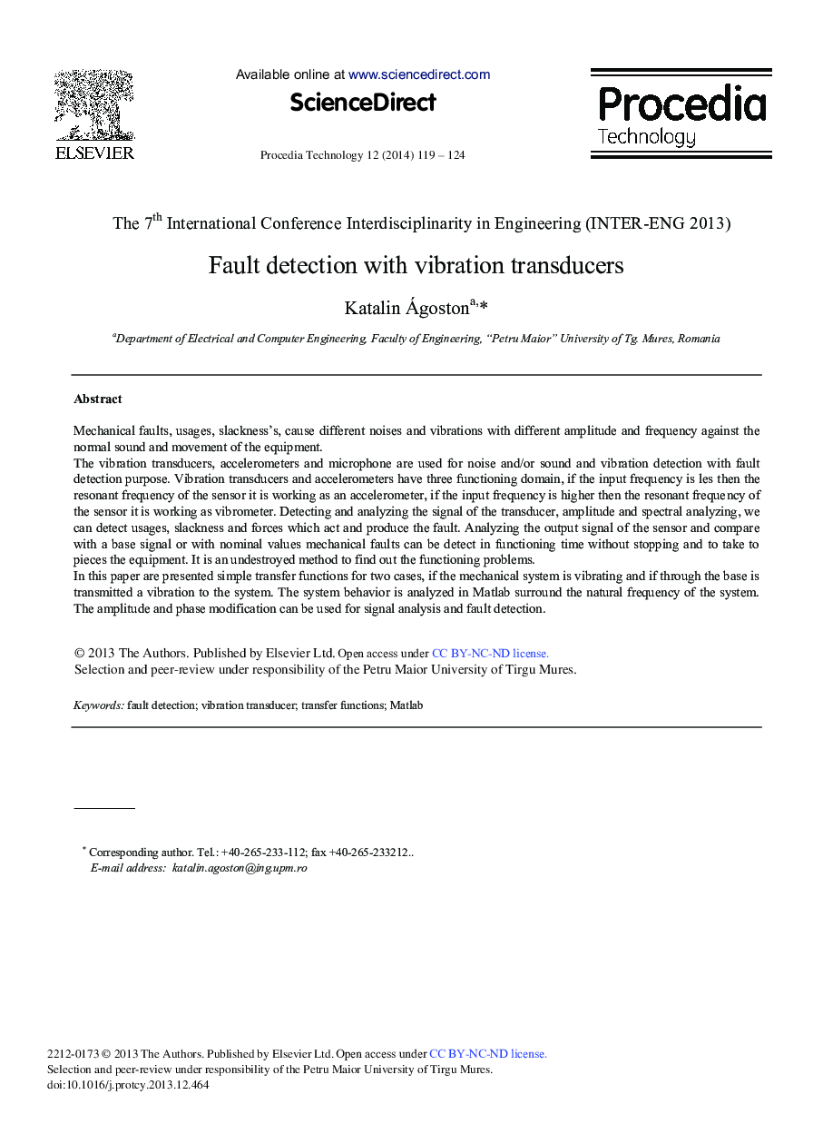 Fault Detection with Vibration Transducers 