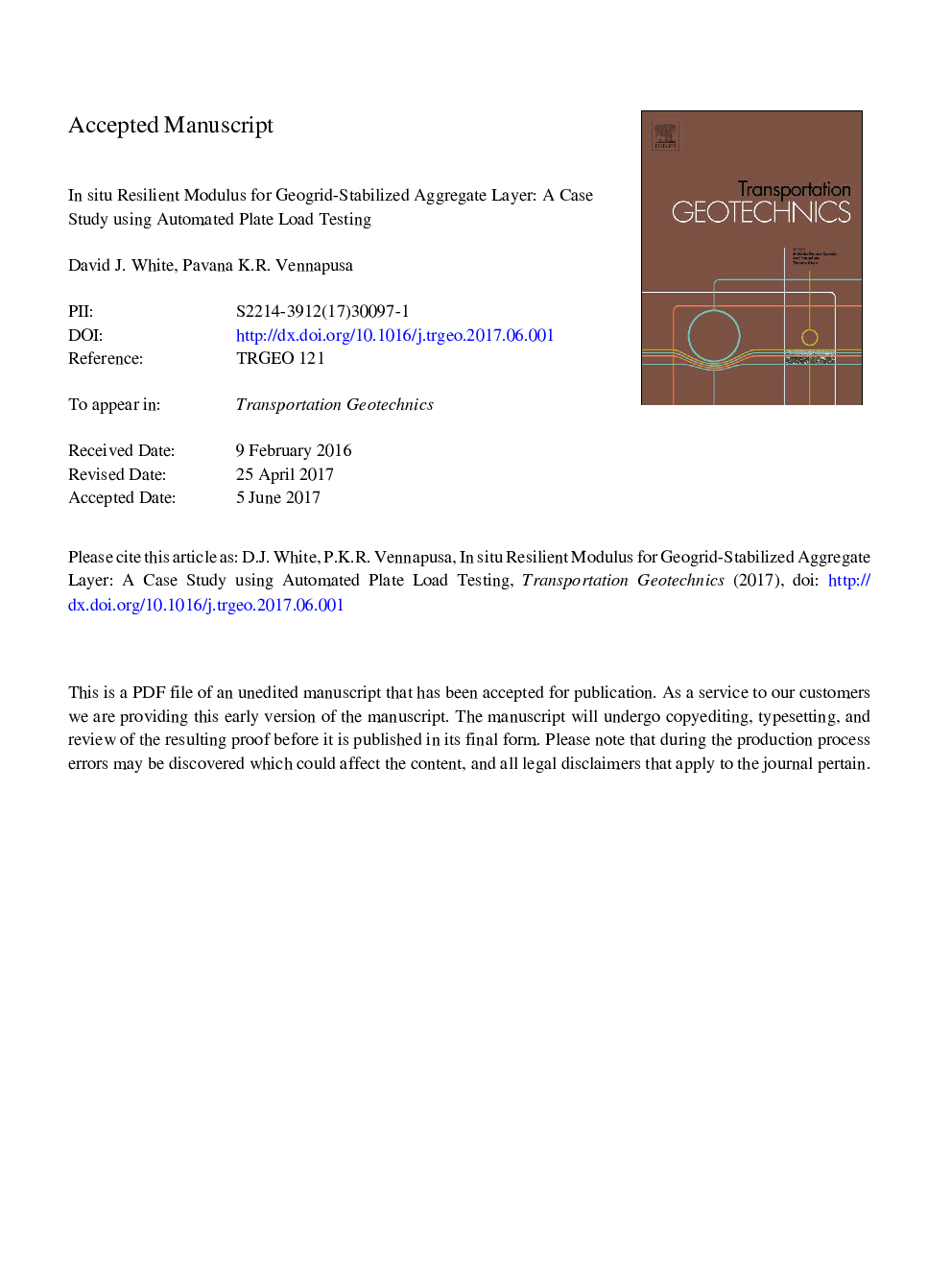 In situ resilient modulus for geogrid-stabilized aggregate layer: A case study using automated plate load testing