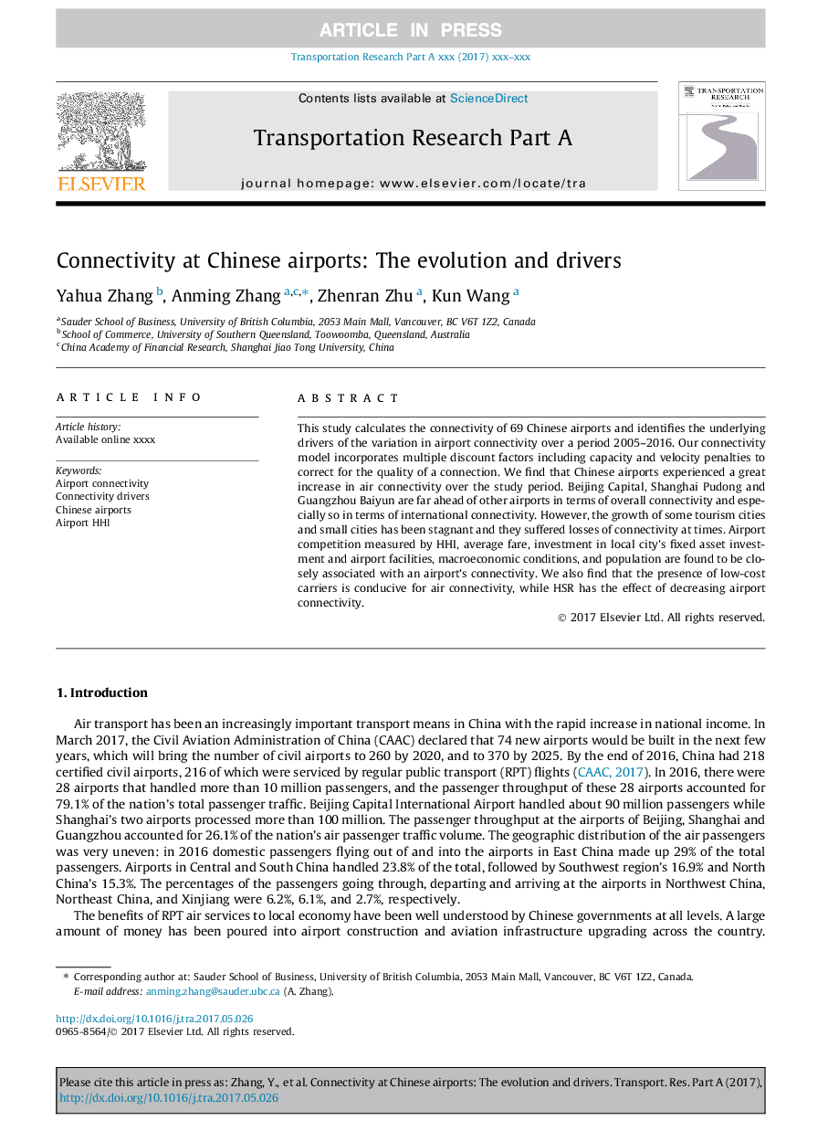 Connectivity at Chinese airports: The evolution and drivers