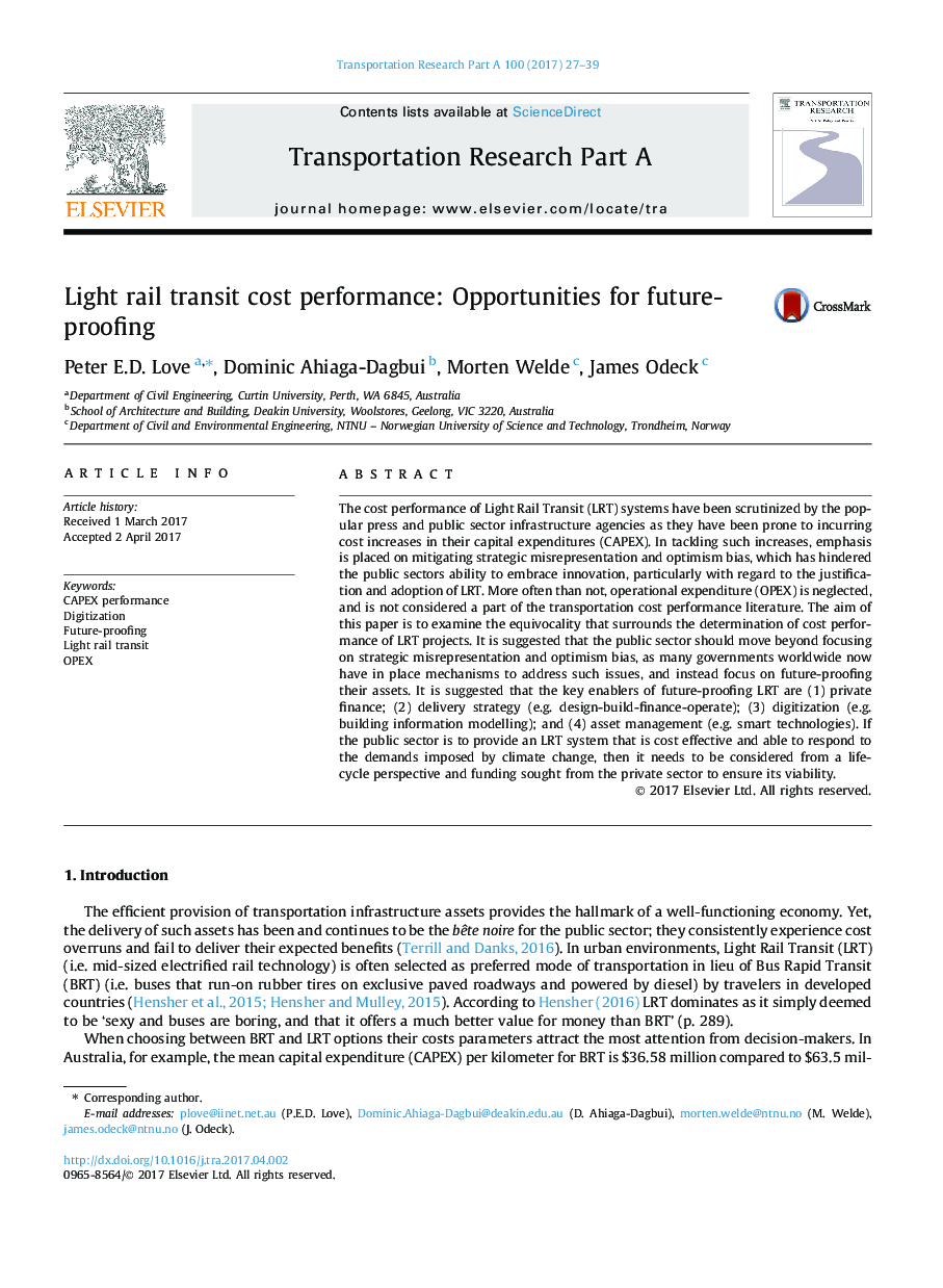 Light rail transit cost performance: Opportunities for future-proofing