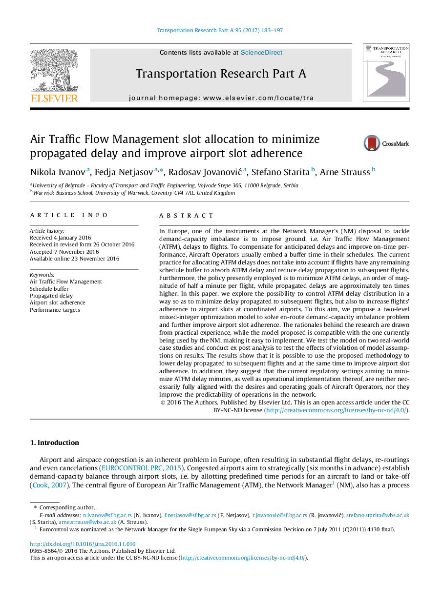 Air Traffic Flow Management slot allocation to minimize propagated delay and improve airport slot adherence