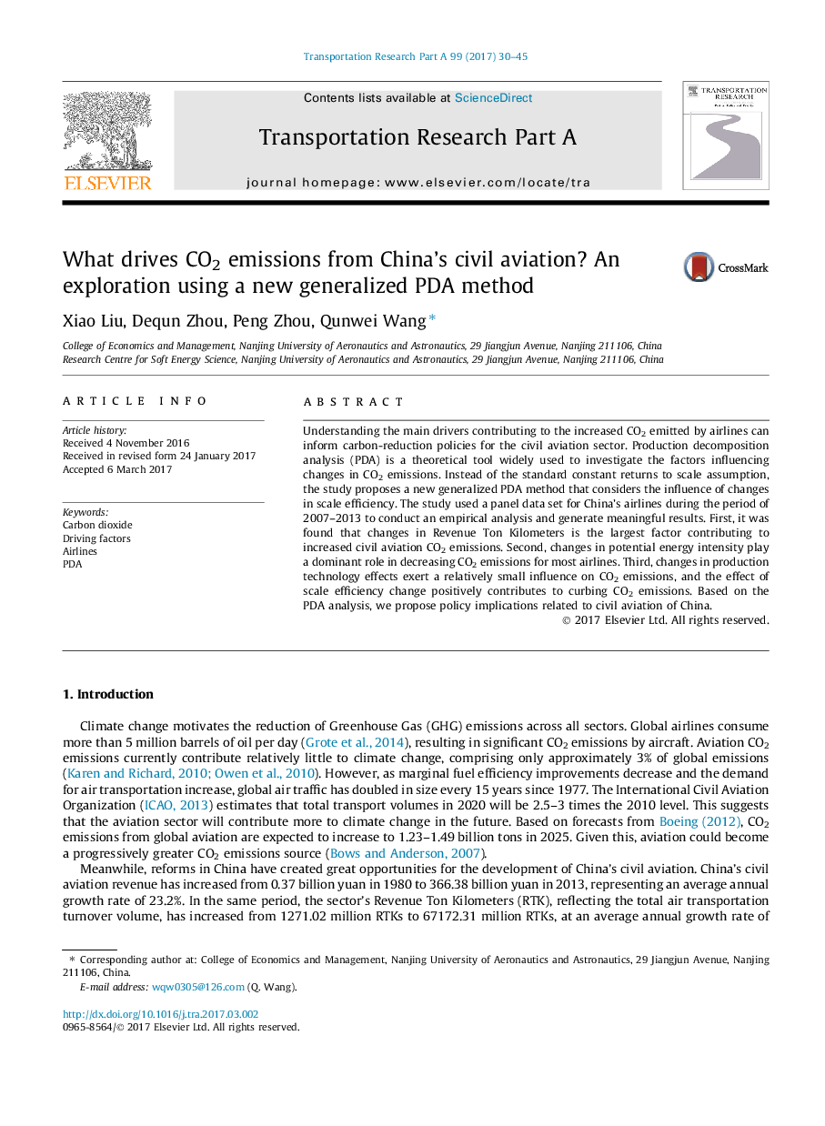 What drives CO2 emissions from China's civil aviation? An exploration using a new generalized PDA method