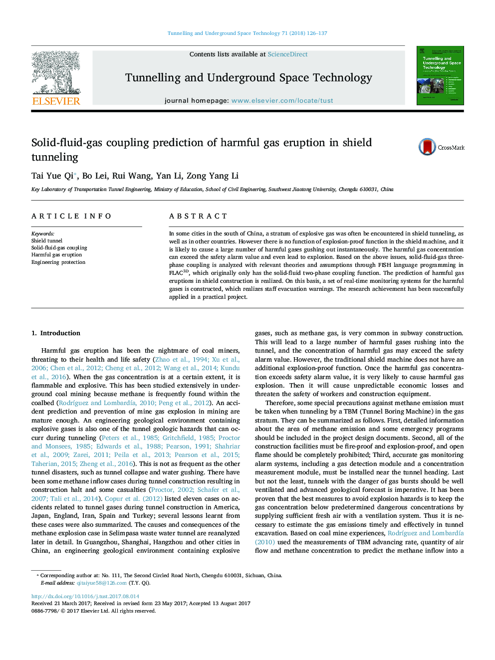 Solid-fluid-gas coupling prediction of harmful gas eruption in shield tunneling