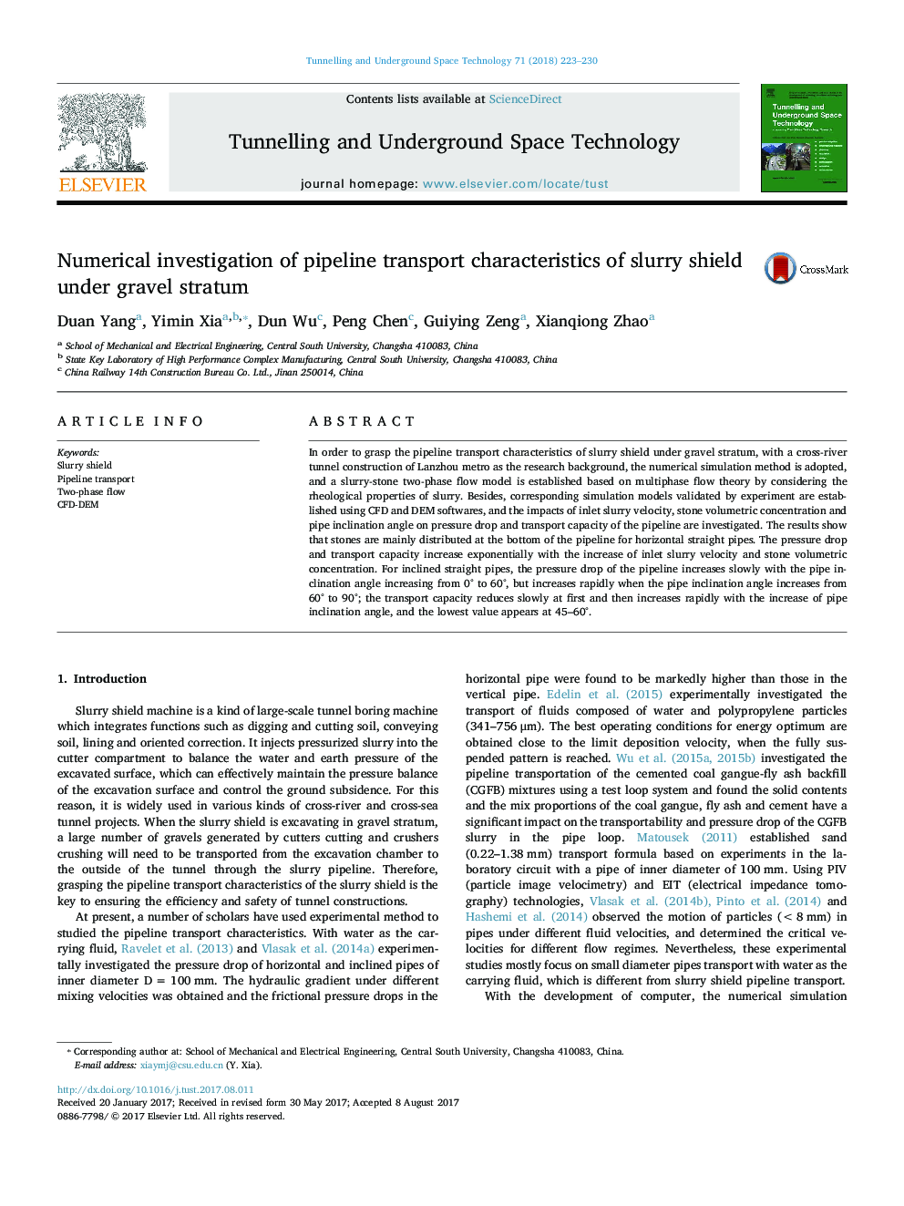 Numerical investigation of pipeline transport characteristics of slurry shield under gravel stratum