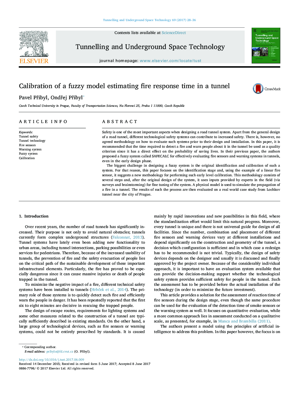 Calibration of a fuzzy model estimating fire response time in a tunnel