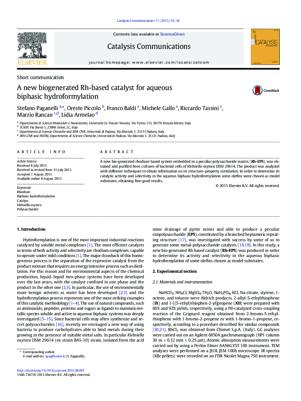 A new biogenerated Rh-based catalyst for aqueous biphasic hydroformylation