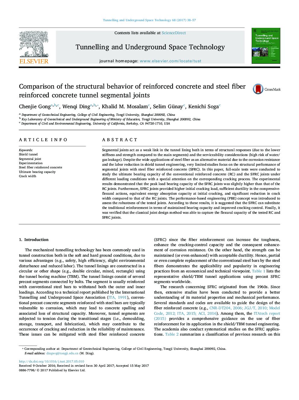 Comparison of the structural behavior of reinforced concrete and steel fiber reinforced concrete tunnel segmental joints