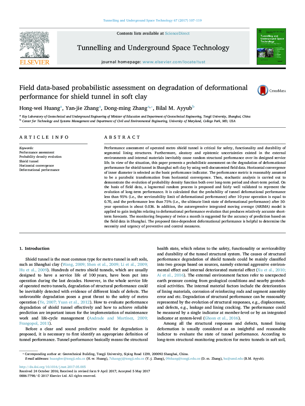 Field data-based probabilistic assessment on degradation of deformational performance for shield tunnel in soft clay