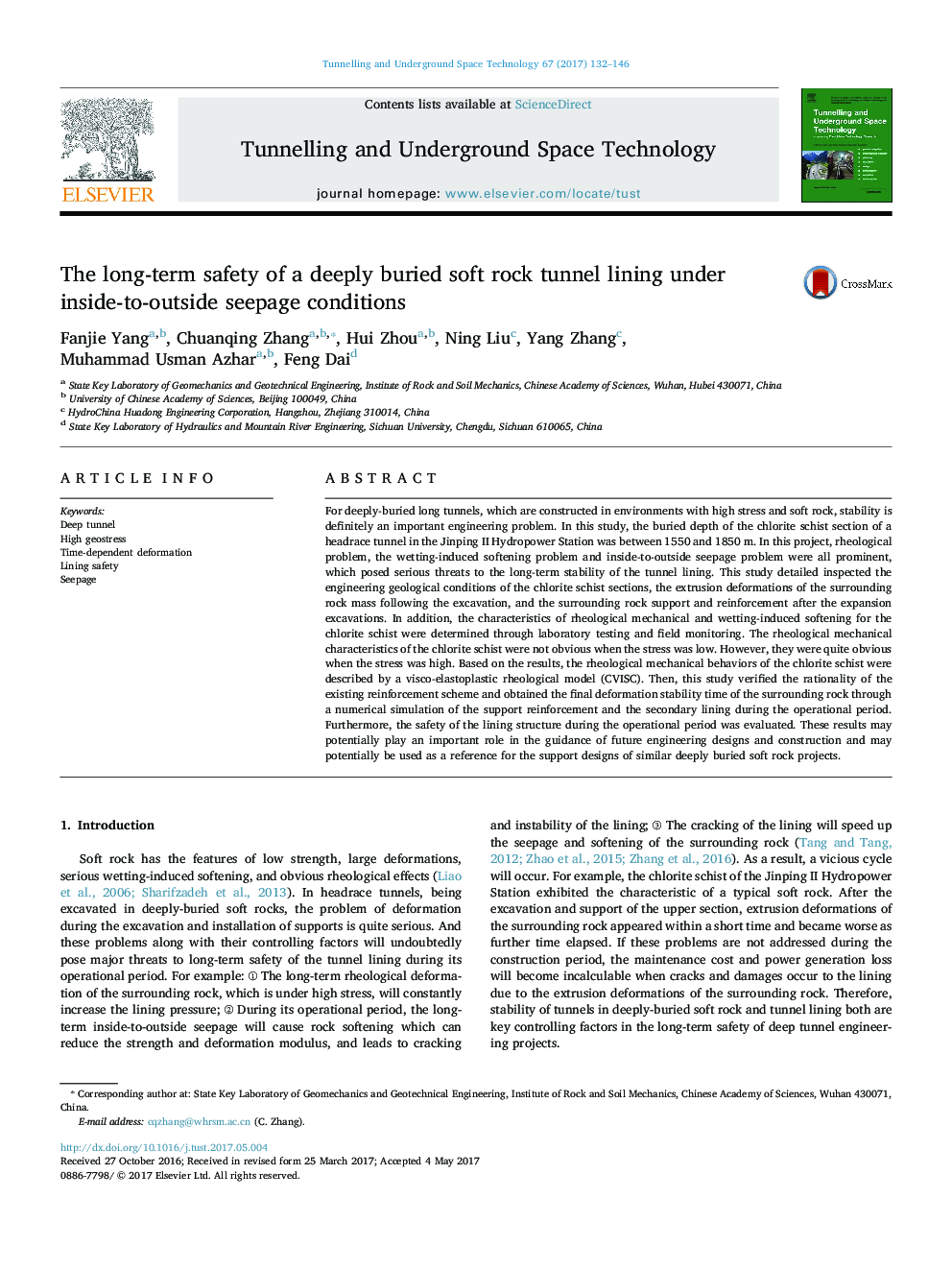 The long-term safety of a deeply buried soft rock tunnel lining under inside-to-outside seepage conditions