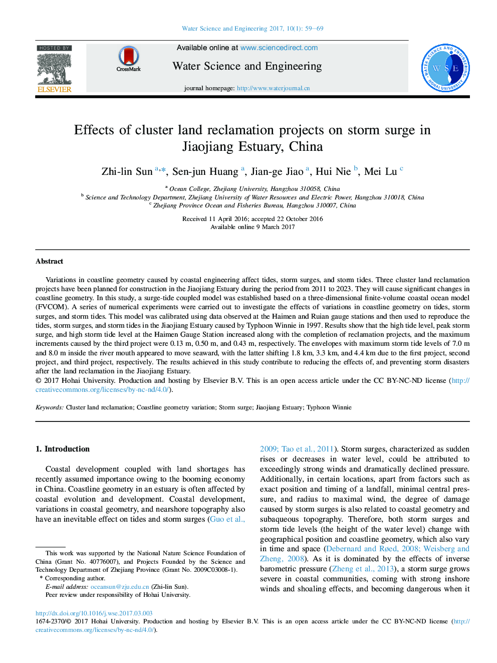 Effects of cluster land reclamation projects on storm surge in JiaojiangÂ Estuary, China