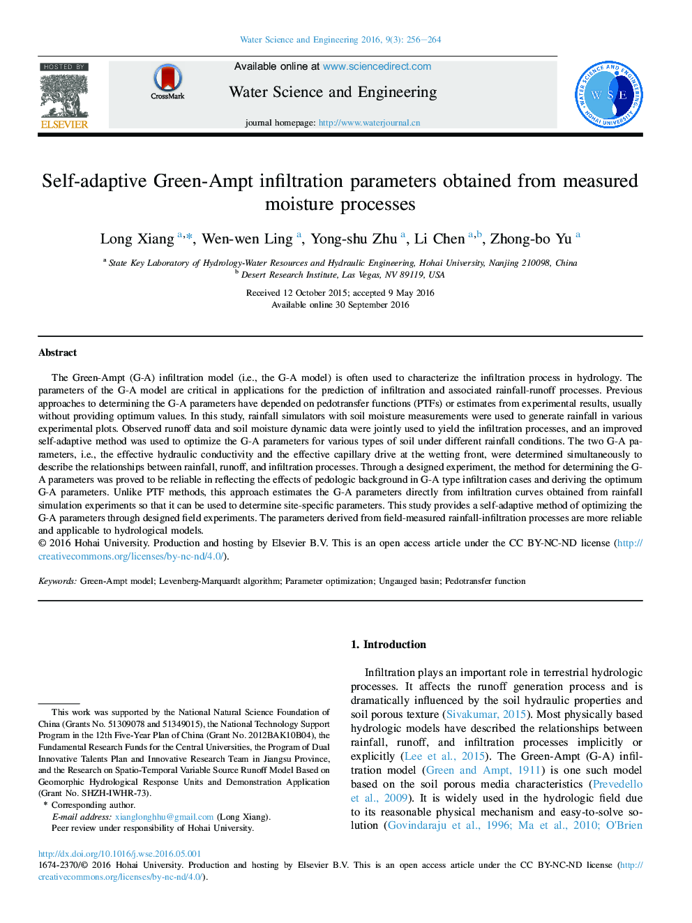 Self-adaptive Green-Ampt infiltration parameters obtained from measured moisture processes