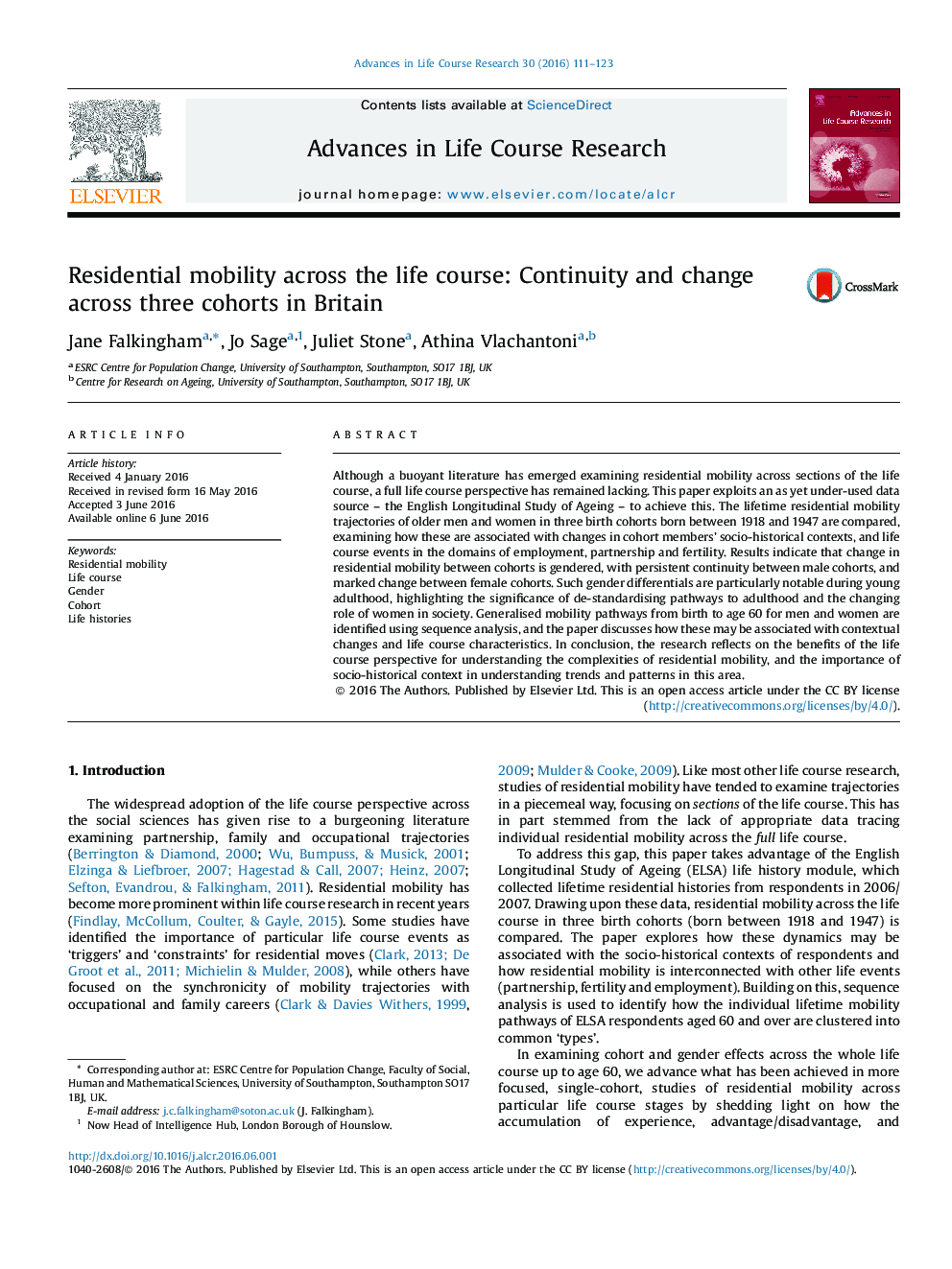 Residential mobility across the life course: Continuity and change across three cohorts in Britain