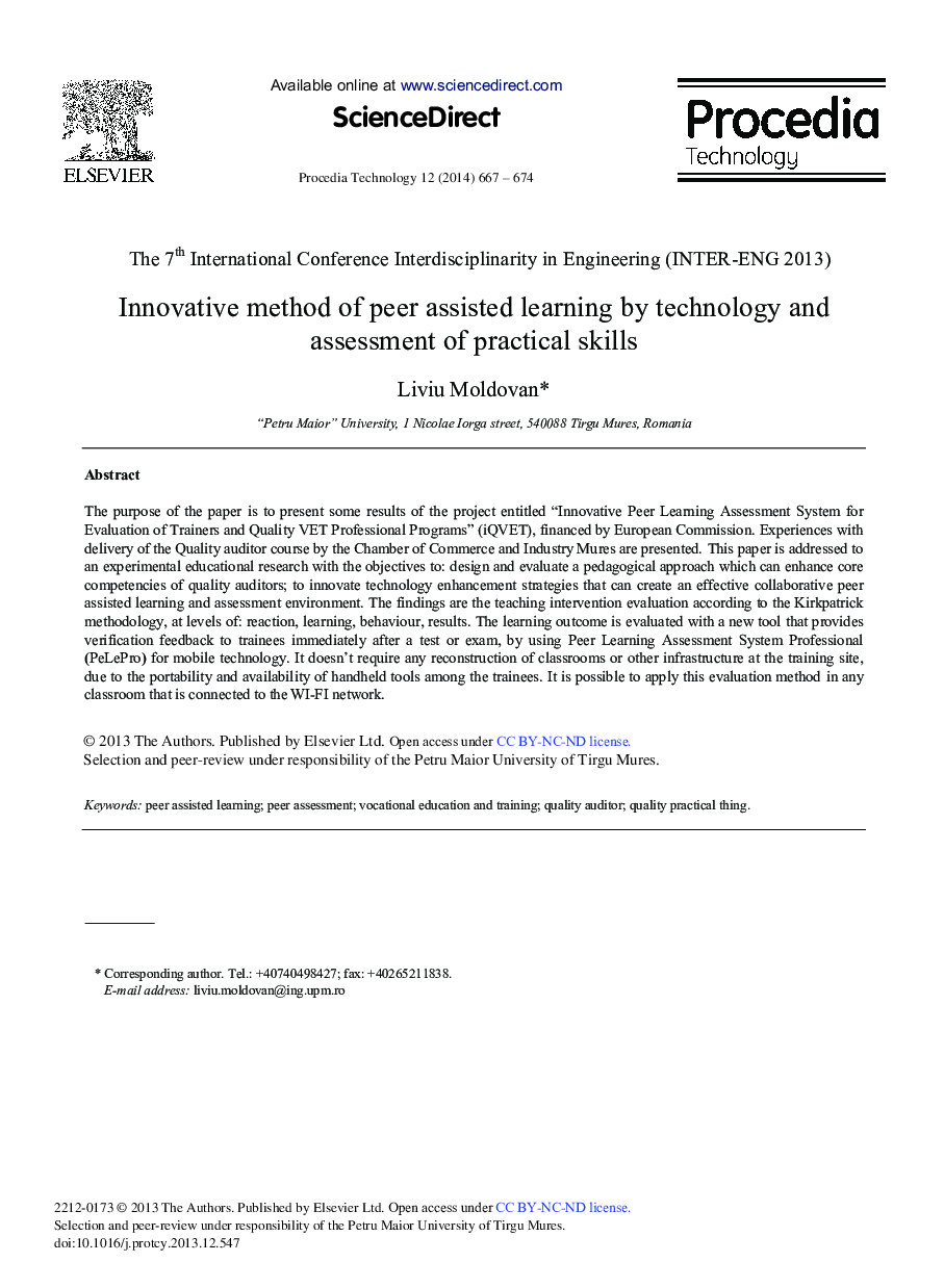 Innovative Method of Peer Assisted Learning by Technology and Assessment of Practical Skills 