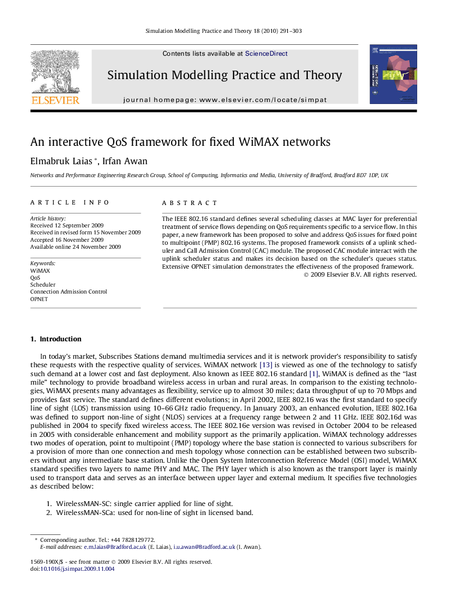 An interactive QoS framework for fixed WiMAX networks