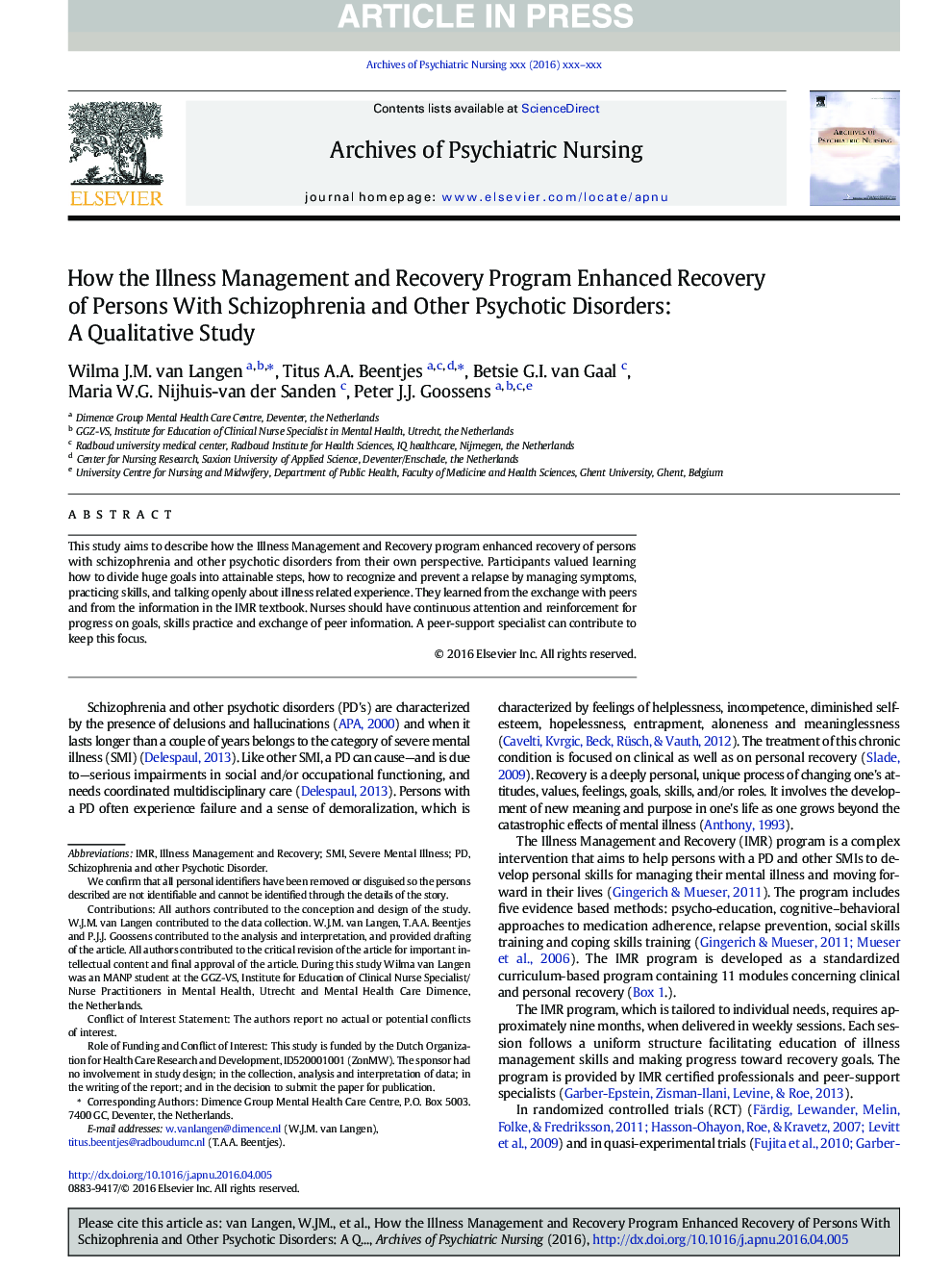 How the Illness Management and Recovery Program Enhanced Recovery of Persons With Schizophrenia and Other Psychotic Disorders: A Qualitative Study