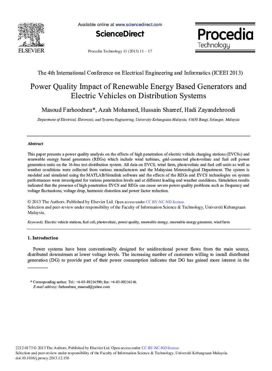 Power Quality Impact of Renewable Energy based Generators and Electric Vehicles on Distribution Systems 