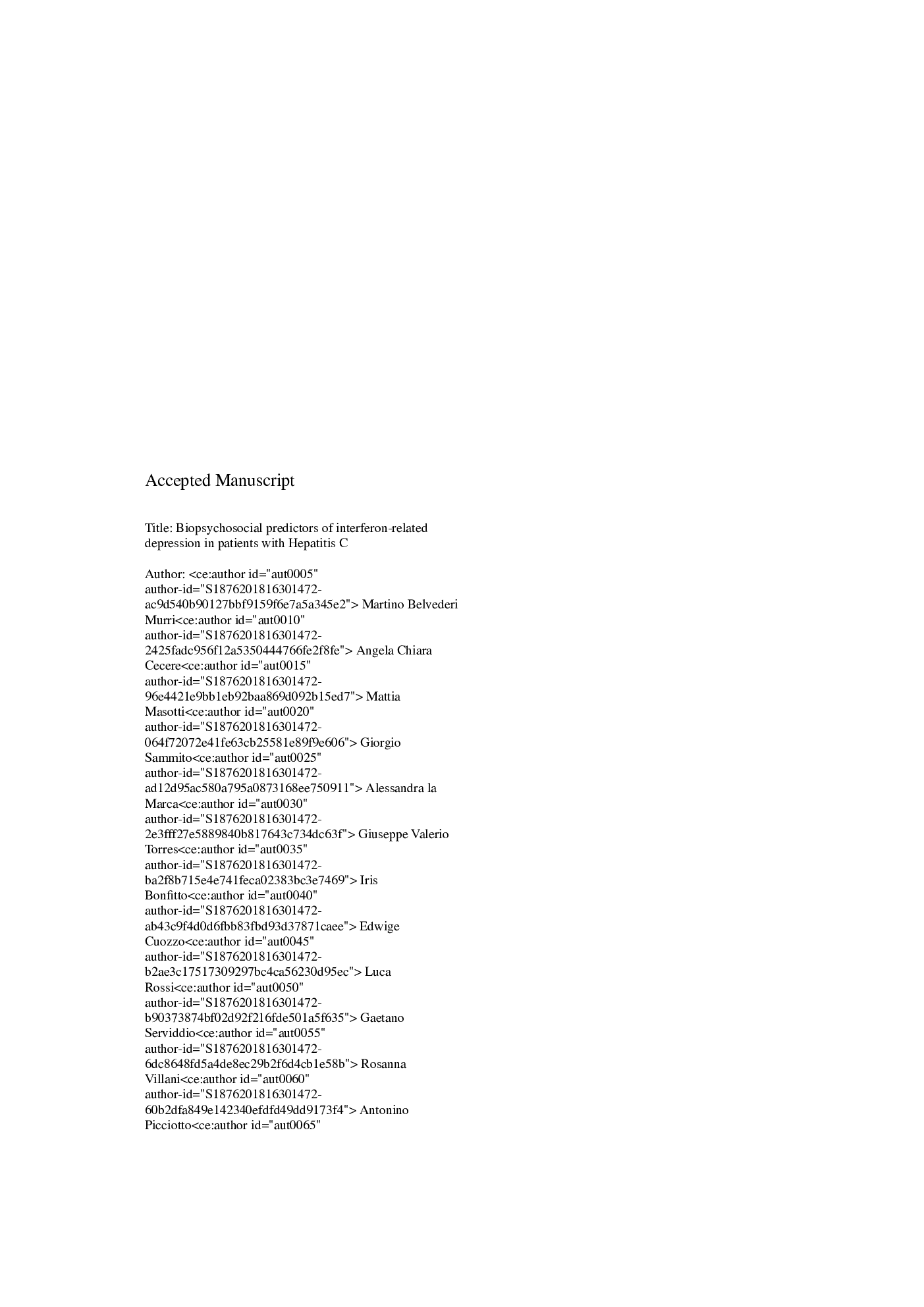 Biopsychosocial predictors of interferon-related depression in patients with Hepatitis C