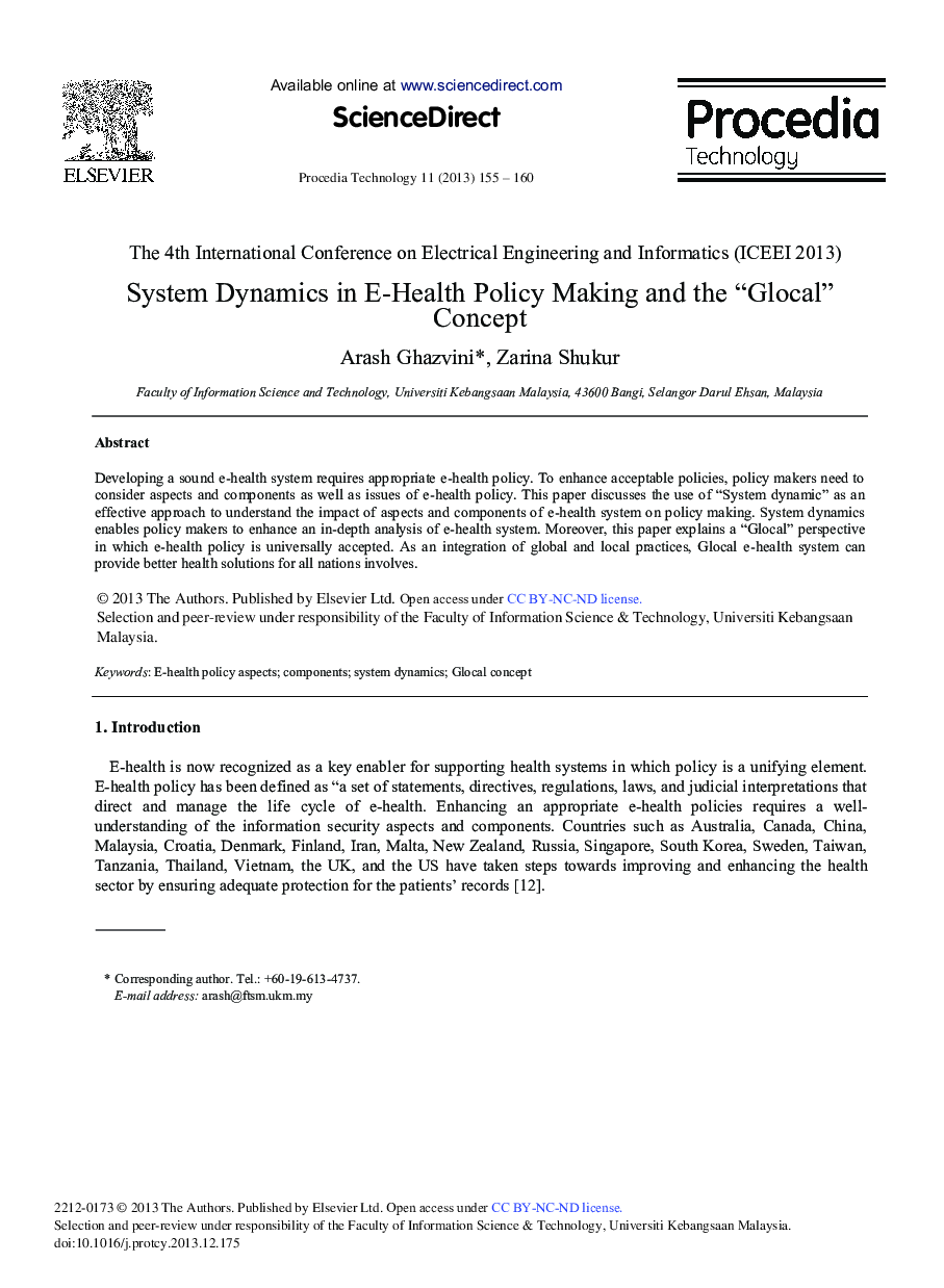 System Dynamics in E-health Policy Making and the “Glocal” Concept 