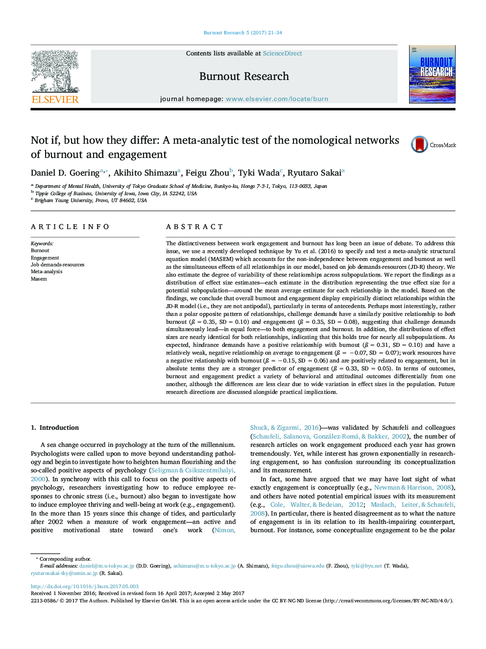 Not if, but how they differ: A meta-analytic test of the nomological networks of burnout and engagement