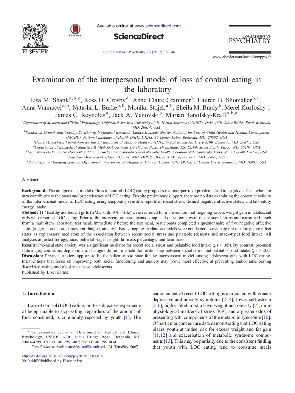 Examination of the interpersonal model of loss of control eating in the laboratory