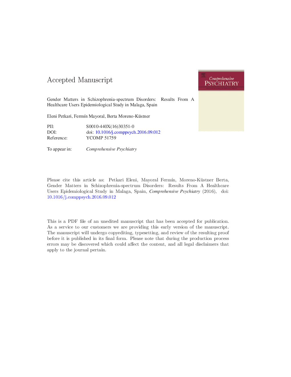 Gender matters in schizophrenia-spectrum disorders: Results from a healthcare users epidemiological study in Malaga, Spain