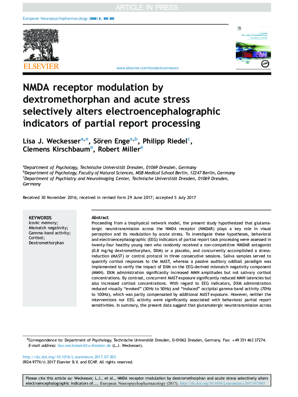 NMDA receptor modulation by dextromethorphan and acute stress selectively alters electroencephalographic indicators of partial report processing