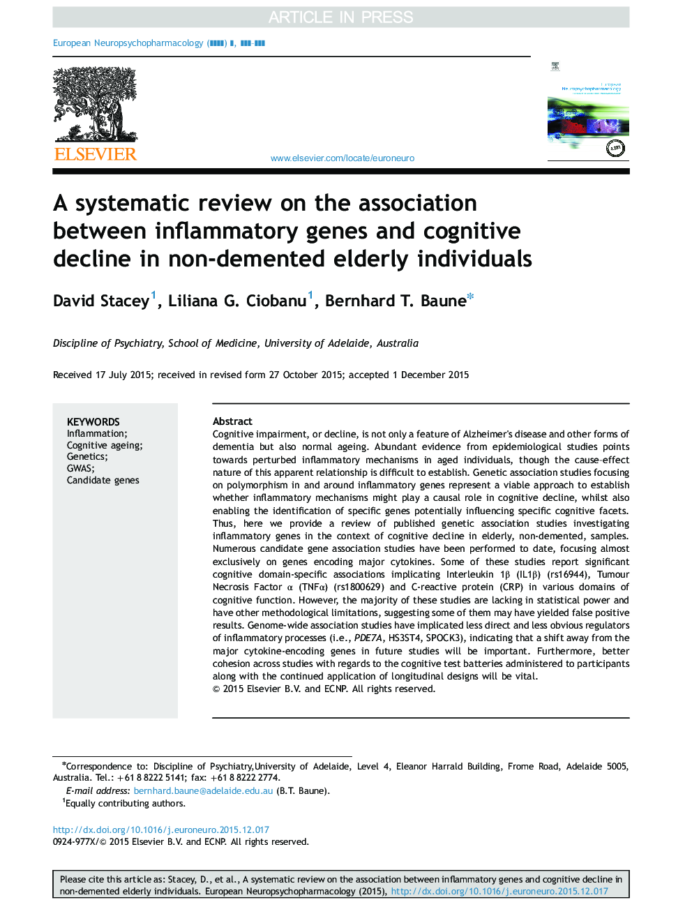 بررسی سیستماتیک در مورد ارتباط بین ژنهای التهابی و کاهش شناختی در افراد سالخورده غیر انسانی 