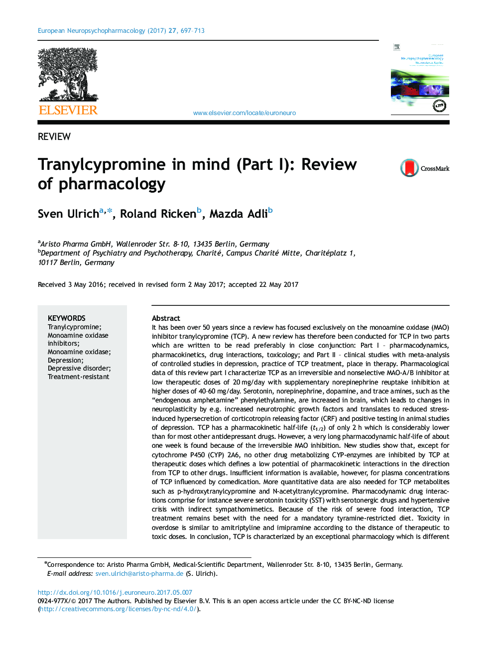 Tranylcypromine in mind (Part I): Review of pharmacology