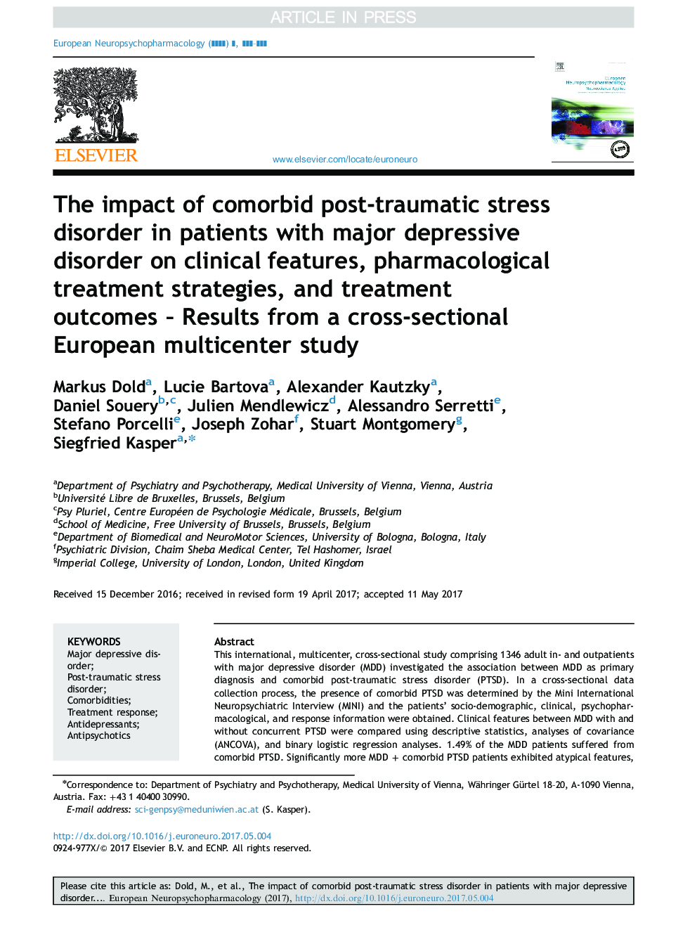 The impact of comorbid post-traumatic stress disorder in patients with major depressive disorder on clinical features, pharmacological treatment strategies, and treatment outcomes - Results from a cross-sectional European multicenter study