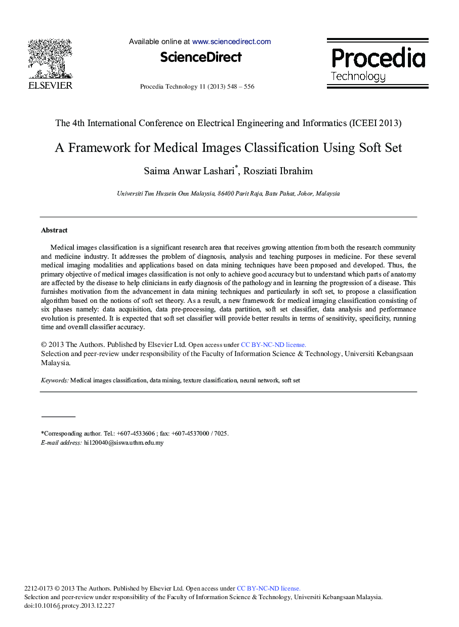 A Framework for Medical Images Classification Using Soft Set 