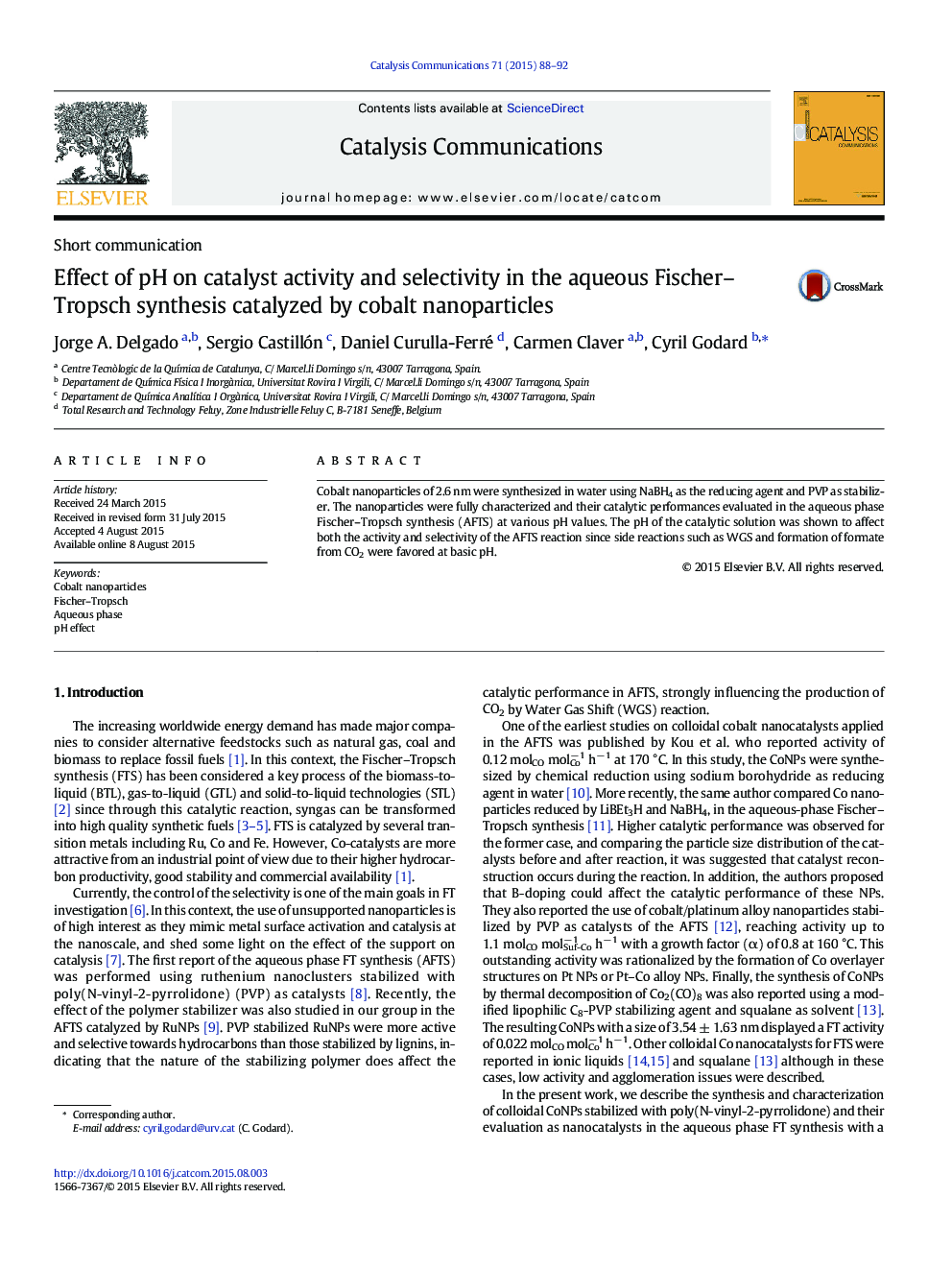 Effect of pH on catalyst activity and selectivity in the aqueous Fischer–Tropsch synthesis catalyzed by cobalt nanoparticles