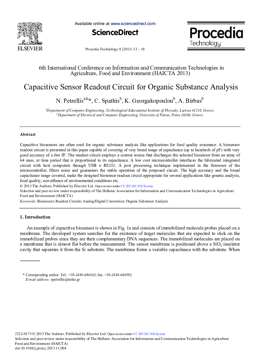 Capacitive Sensor Readout Circuit for Organic Substance Analysis 