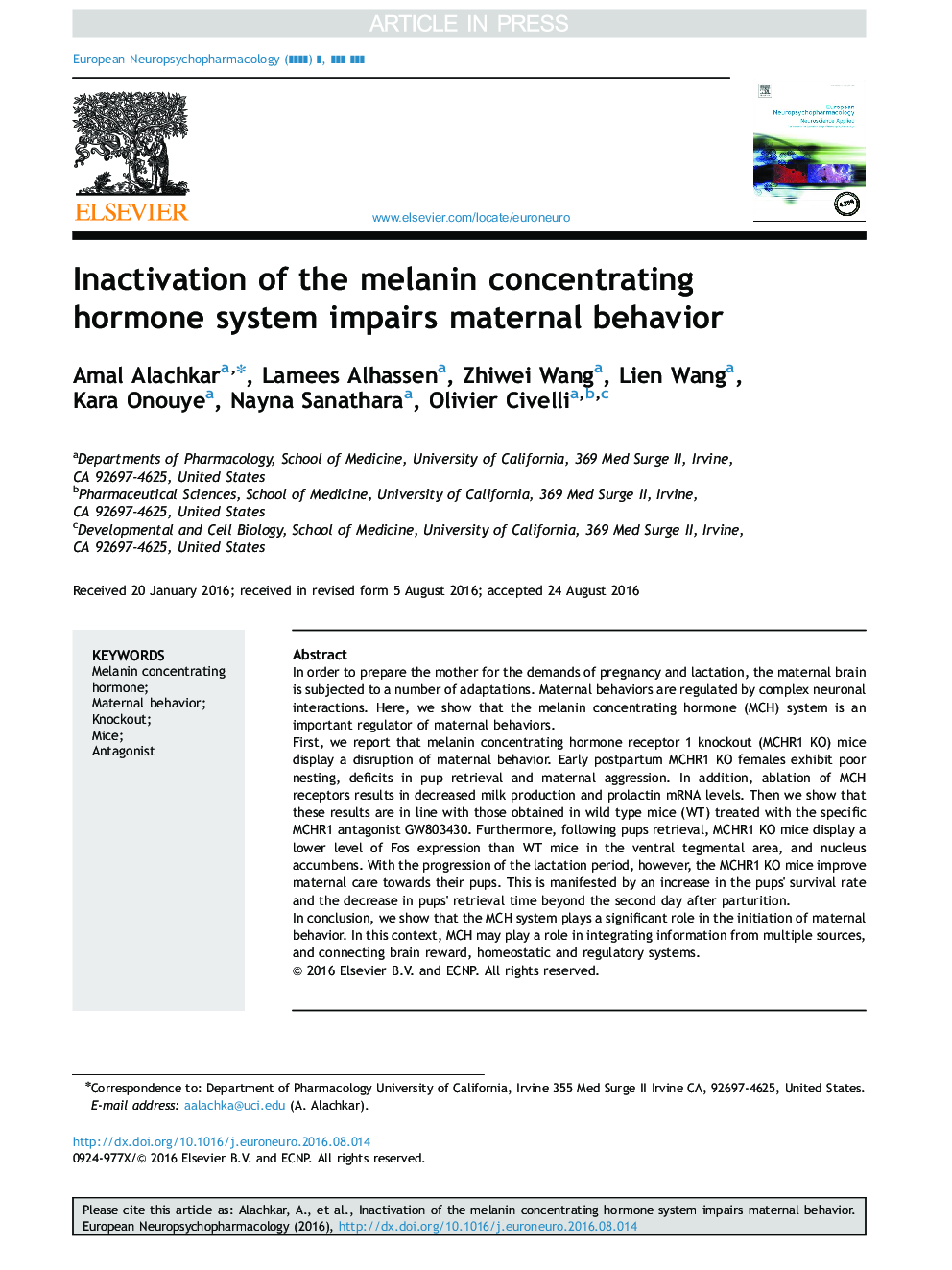 Inactivation of the melanin concentrating hormone system impairs maternal behavior