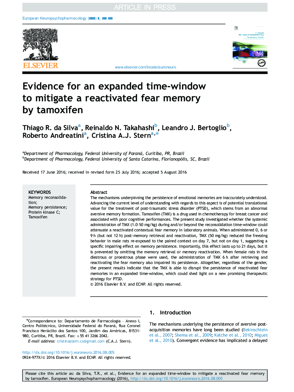 Evidence for an expanded time-window to mitigate a reactivated fear memory by tamoxifen