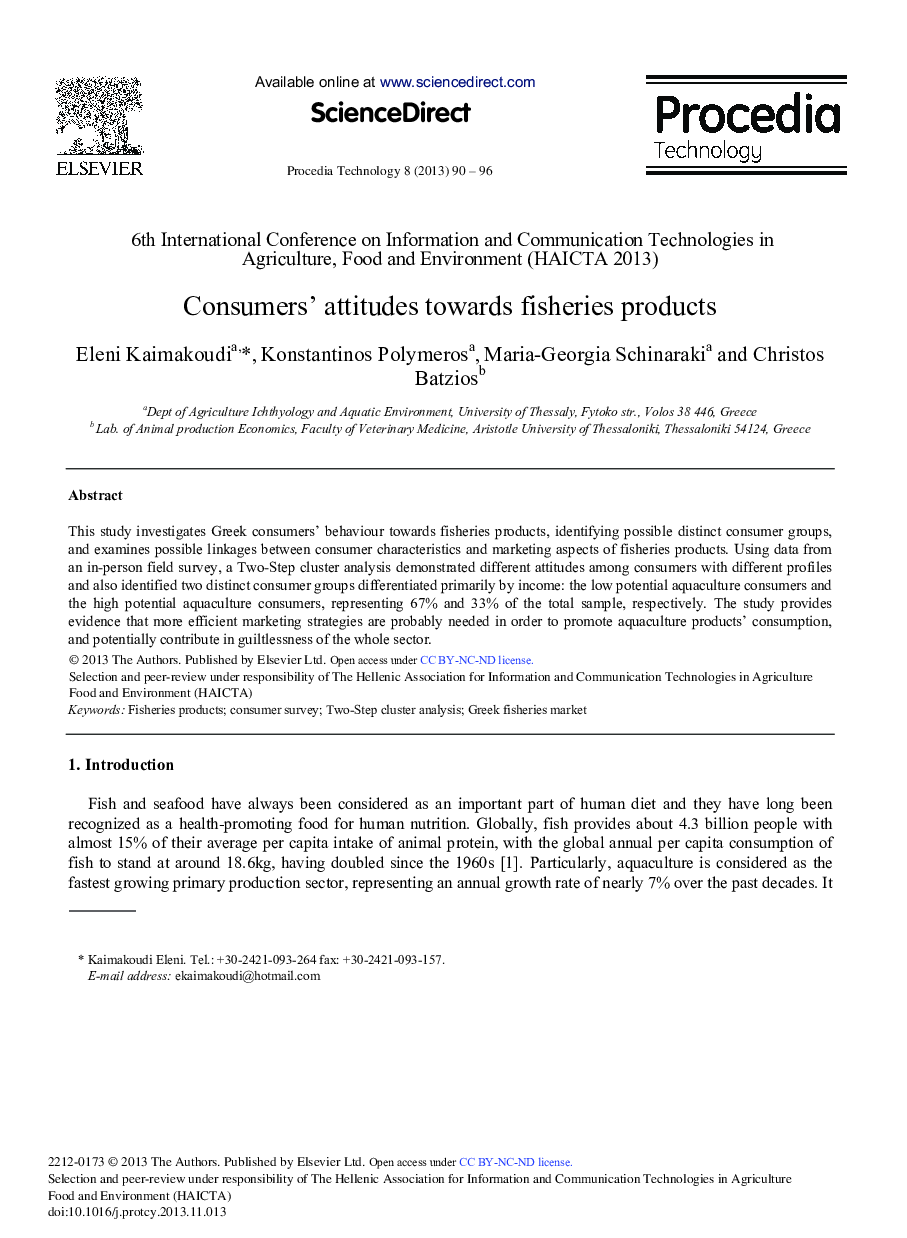 Consumers’ Attitudes towards Fisheries Products 