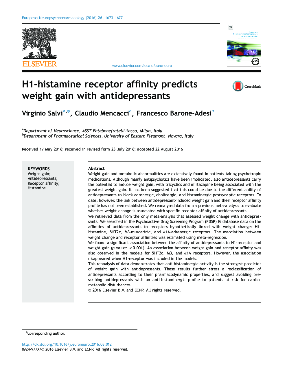H1-histamine receptor affinity predicts weight gain with antidepressants