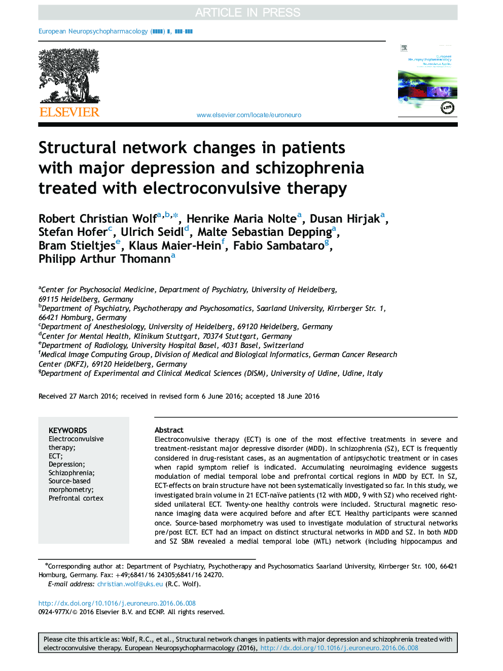 تغییر ساختار شبکه در بیماران مبتلا به افسردگی اساسی و اسکیزوفرنی درمان شده با درمان الکتروکواش 