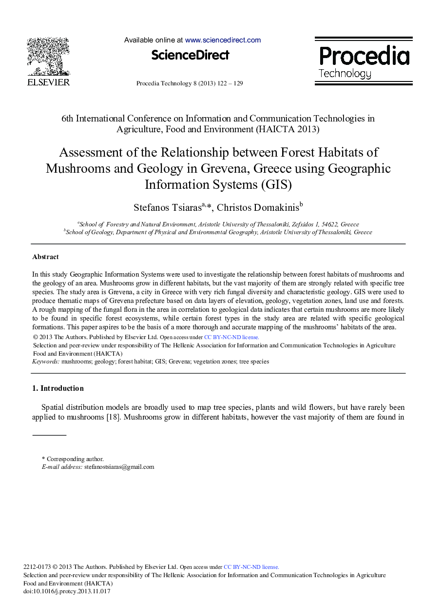 Assessment of the Relationship between Forest Habitats of Mushrooms and Geology in Grevena, Greece Using Geographic Information Systems (GIS) 