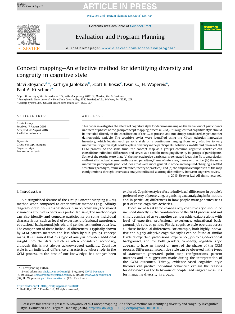 Concept mapping-An effective method for identifying diversity and congruity in cognitive style