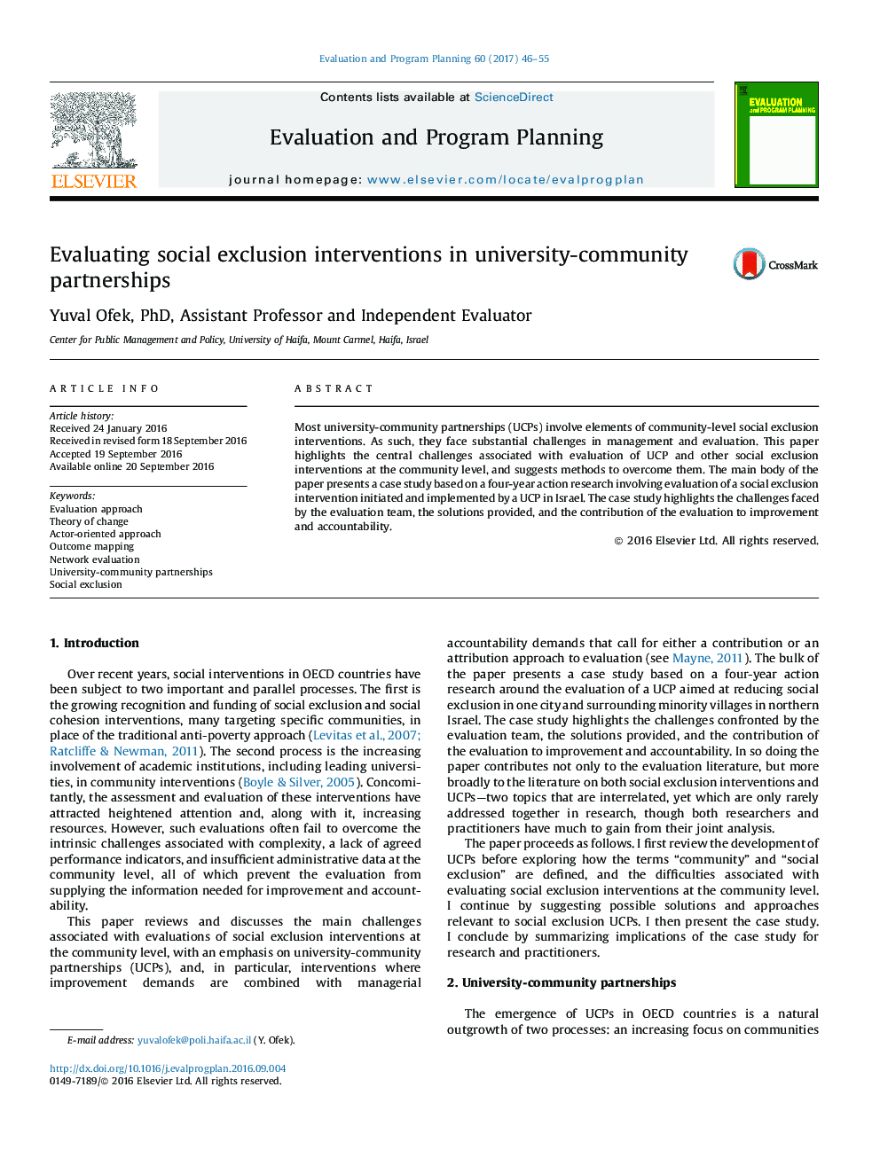 Evaluating social exclusion interventions in university-community partnerships