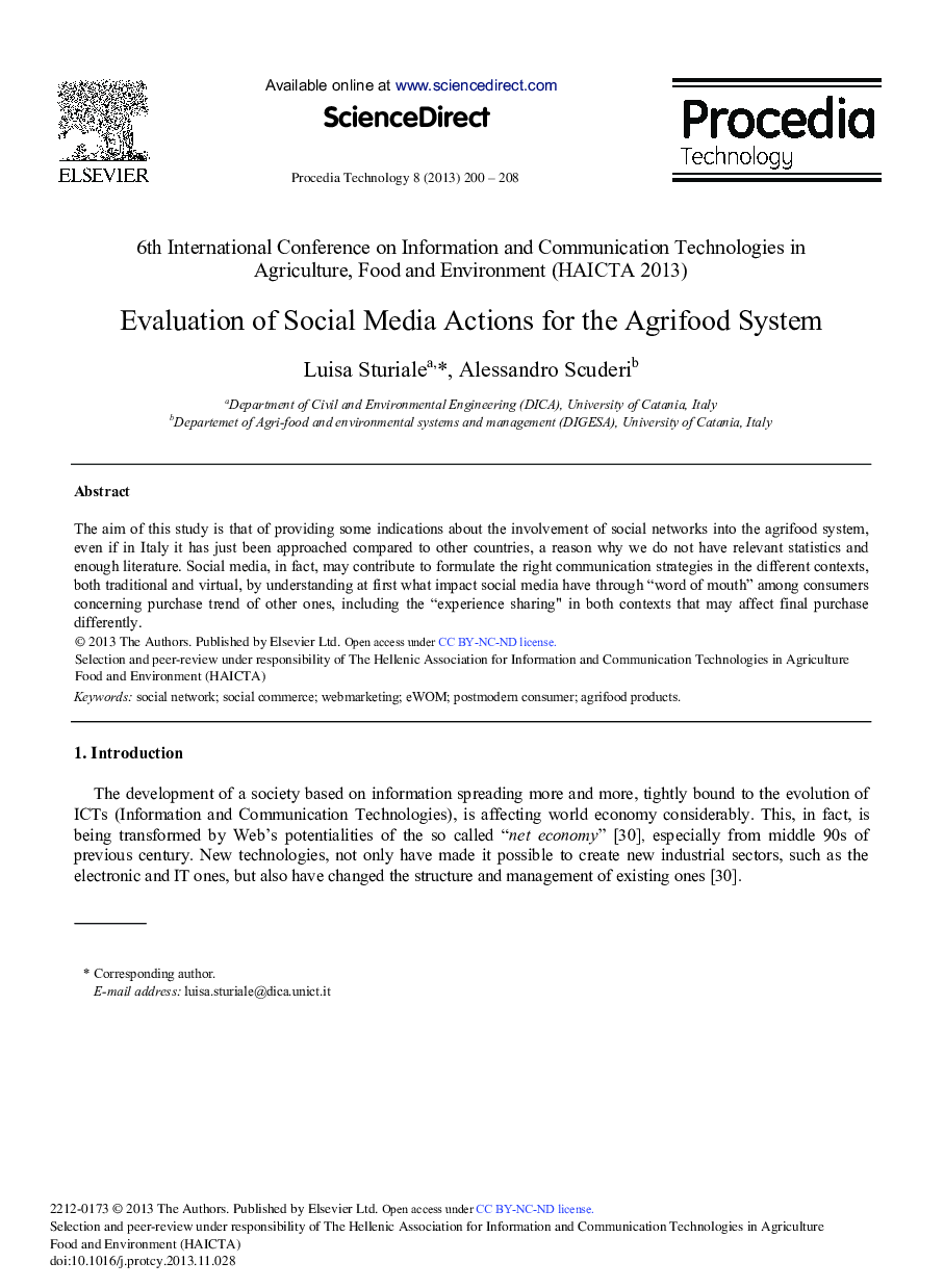 Evaluation of Social Media Actions for the Agrifood System 