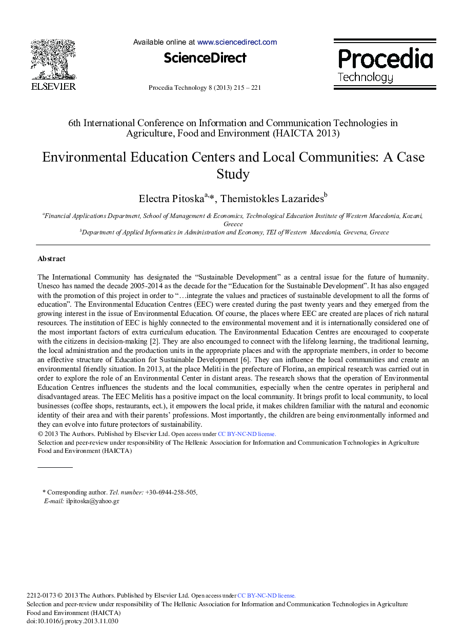 Environmental Education Centers and Local Communities: A Case Study 