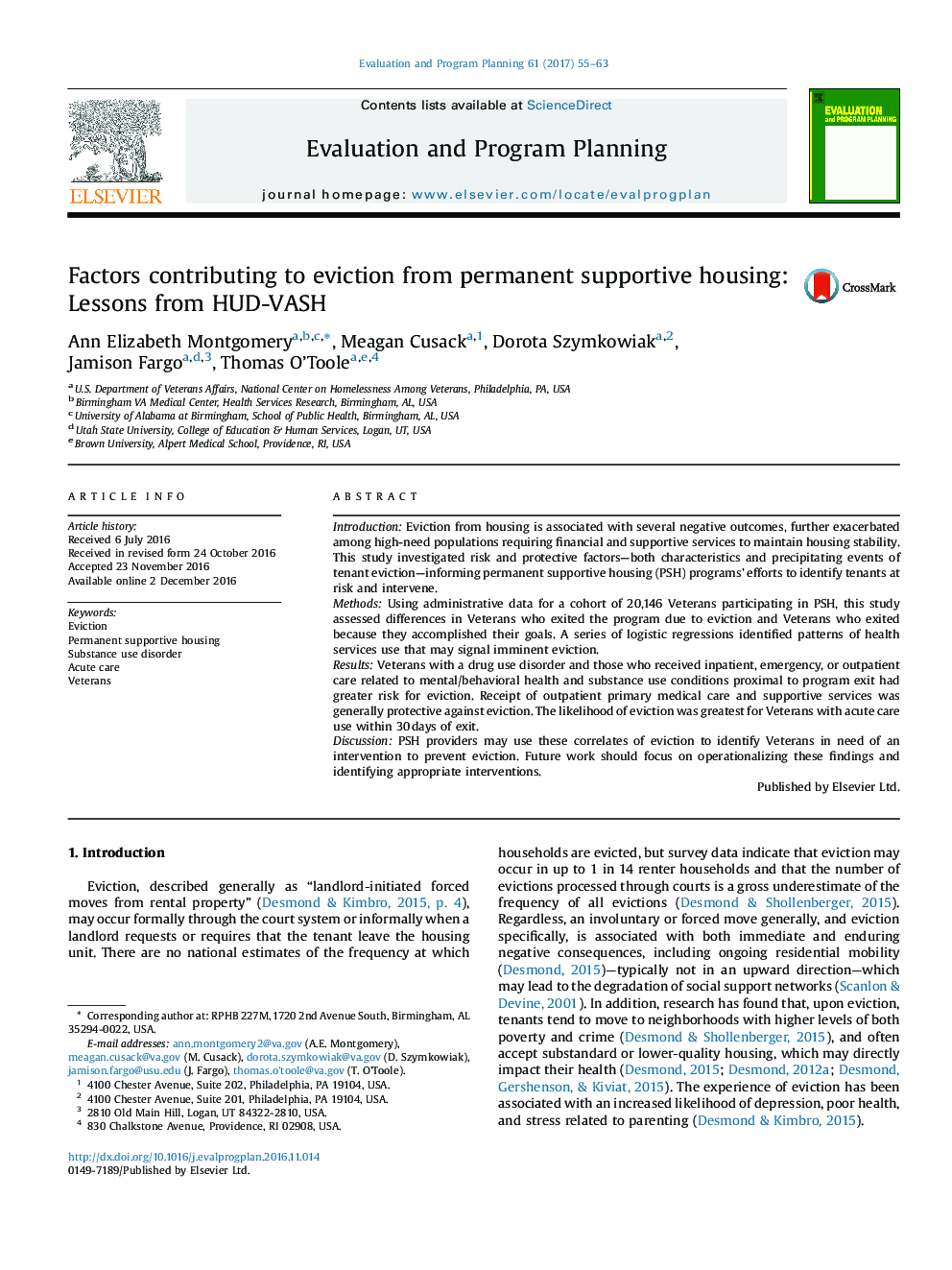 Factors contributing to eviction from permanent supportive housing: Lessons from HUD-VASH