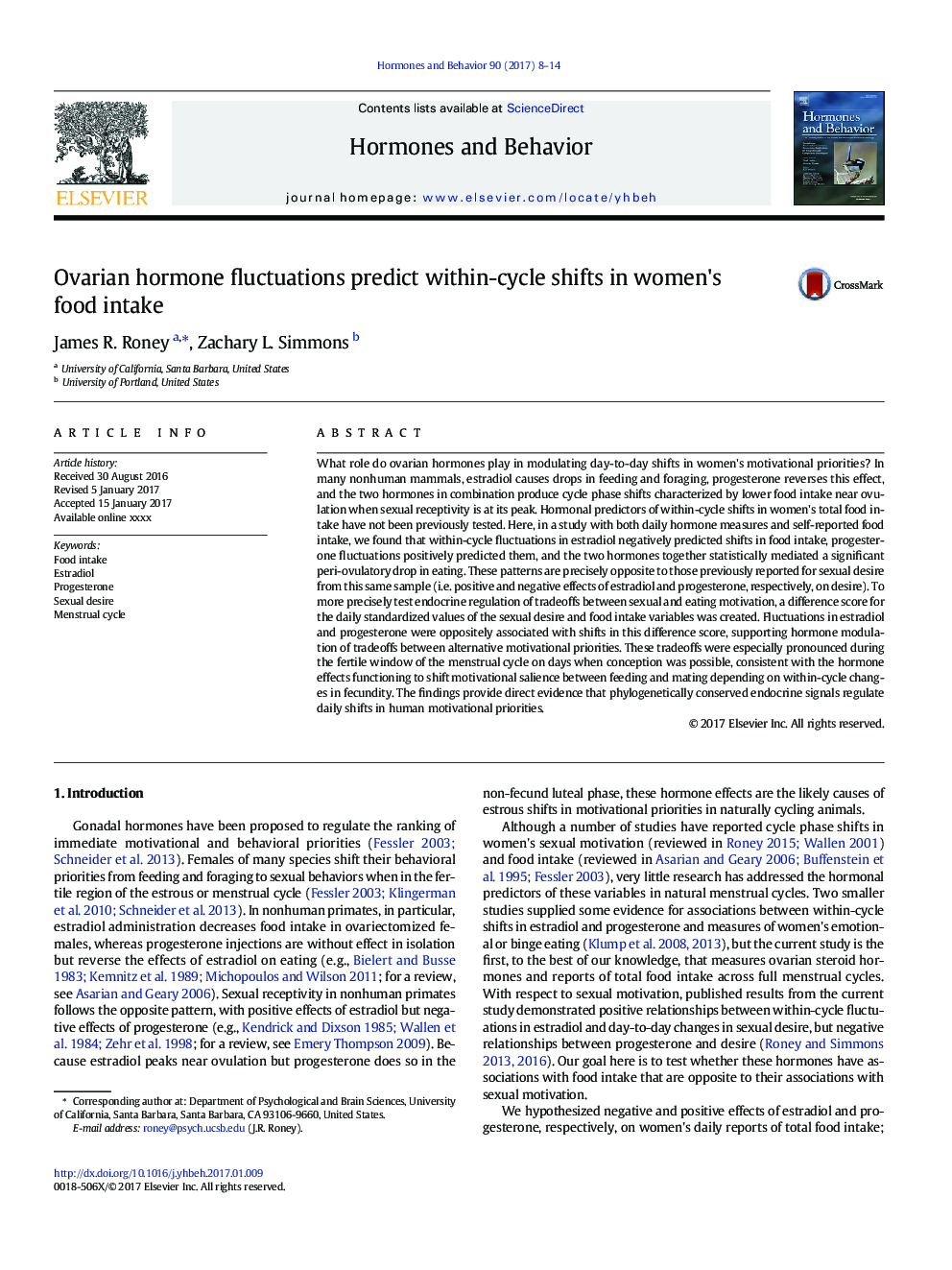 Ovarian hormone fluctuations predict within-cycle shifts in women's food intake