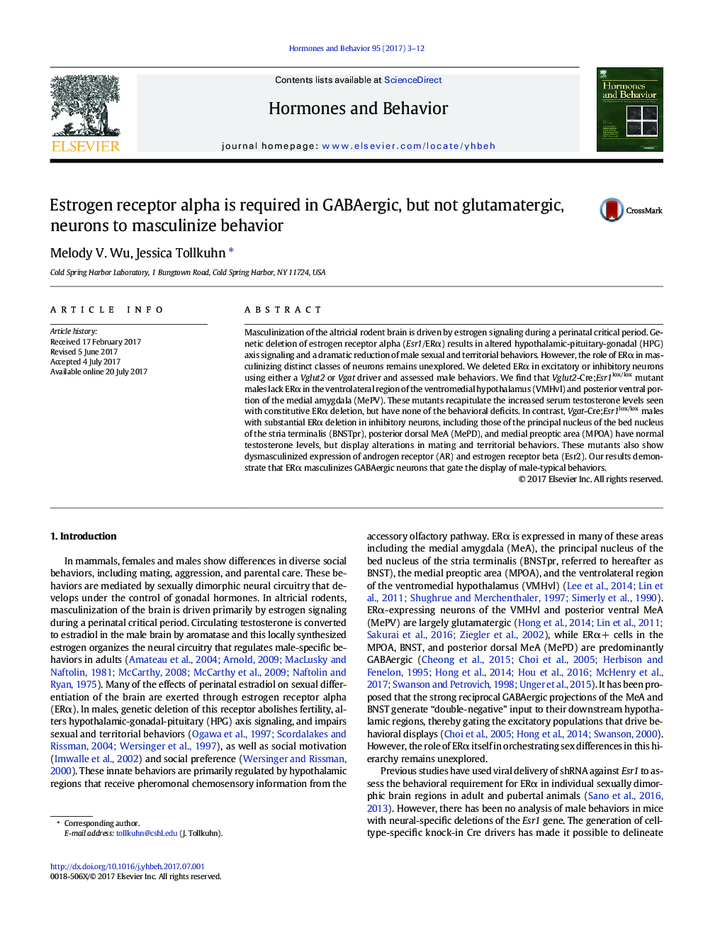 Estrogen receptor alpha is required in GABAergic, but not glutamatergic, neurons to masculinize behavior