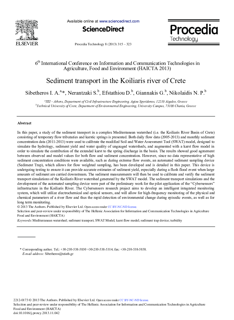 Sediment Transport in the Koiliaris River of Crete 